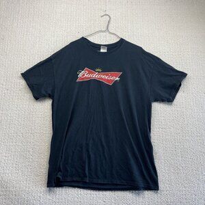 Y2K Budweiser Promo Beer Classic Logo Spell out T Shirt Men's XL Off-Black